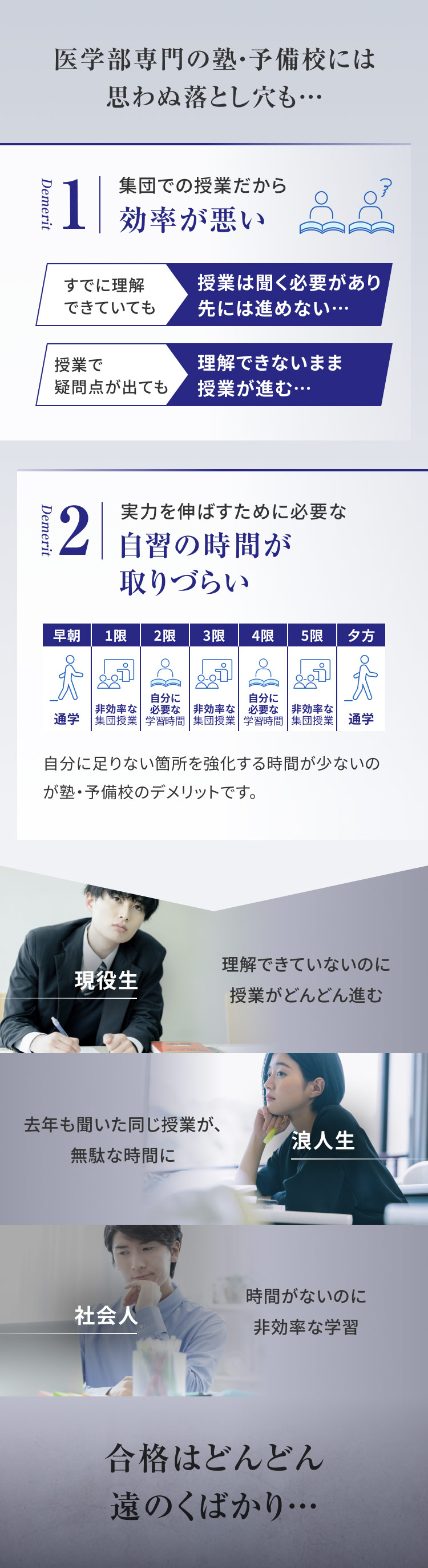 塾や予備校のデメリット①集団授業で効率が悪い②自習の時間が取りづらい