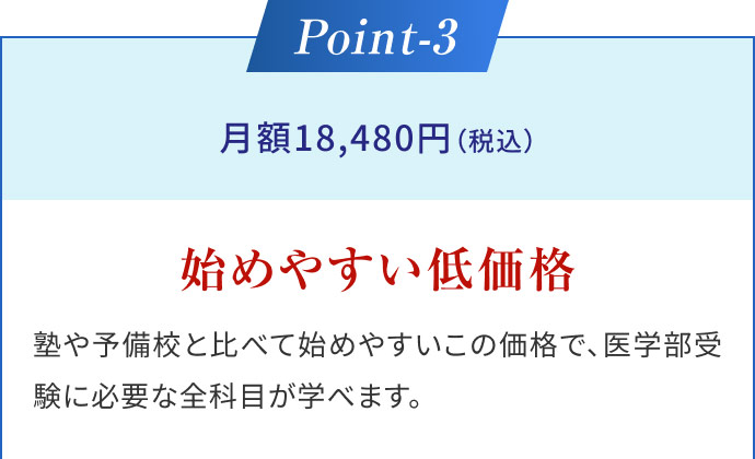 ③医学部に必要な全科目が学べて月額18,480円〜