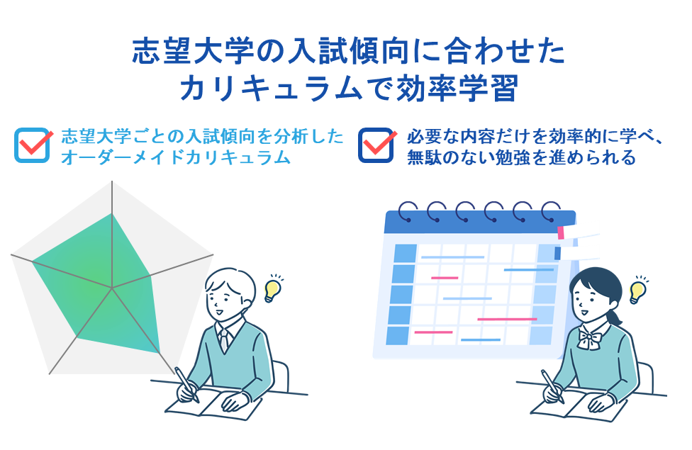 志望大学の入試傾向に合わせたカリキュラムで効率学習