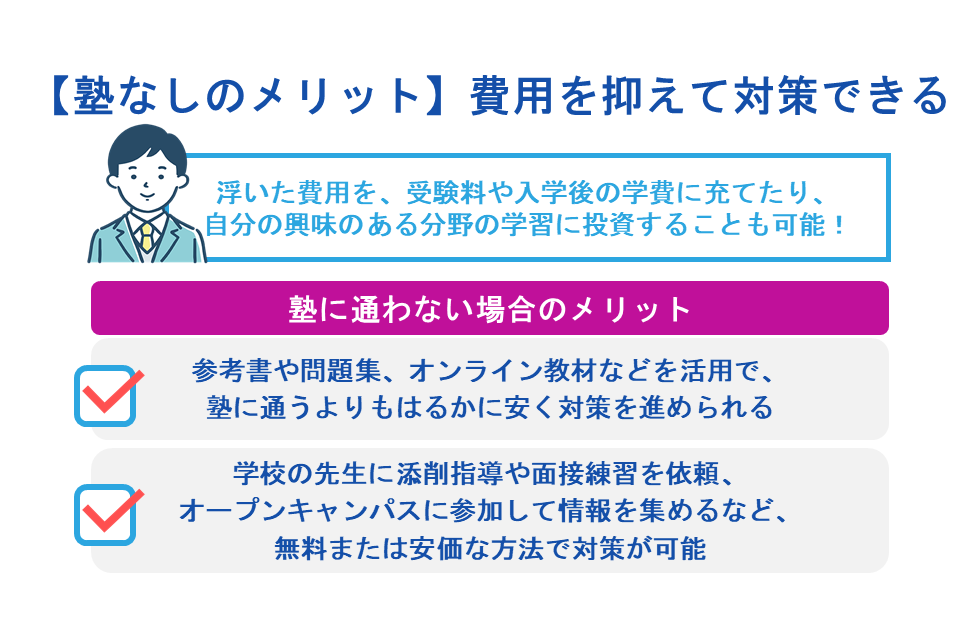 【塾なしのメリット】費用を抑えて対策できる