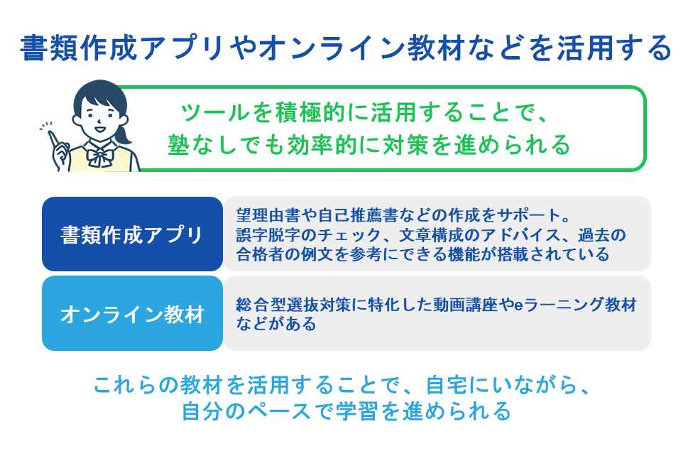 書類作成アプリやオンライン教材などを活用する