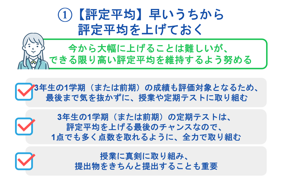①【評定平均】早いうちから評定平均を上げておく