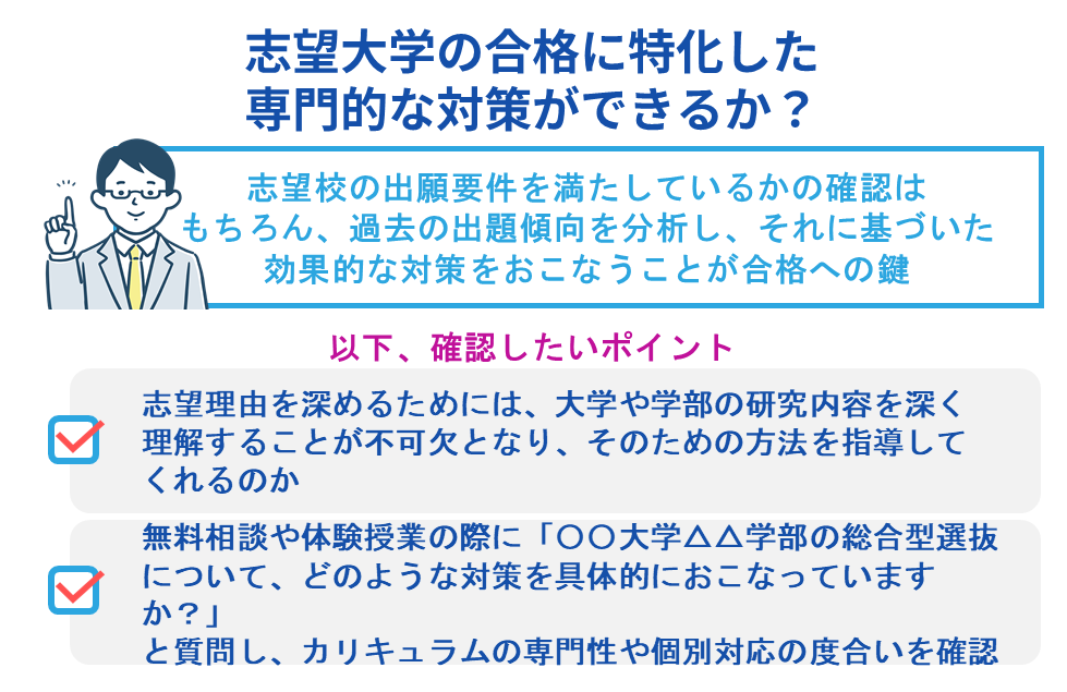 志望大学の合格に特化した専門的な対策ができるか?
