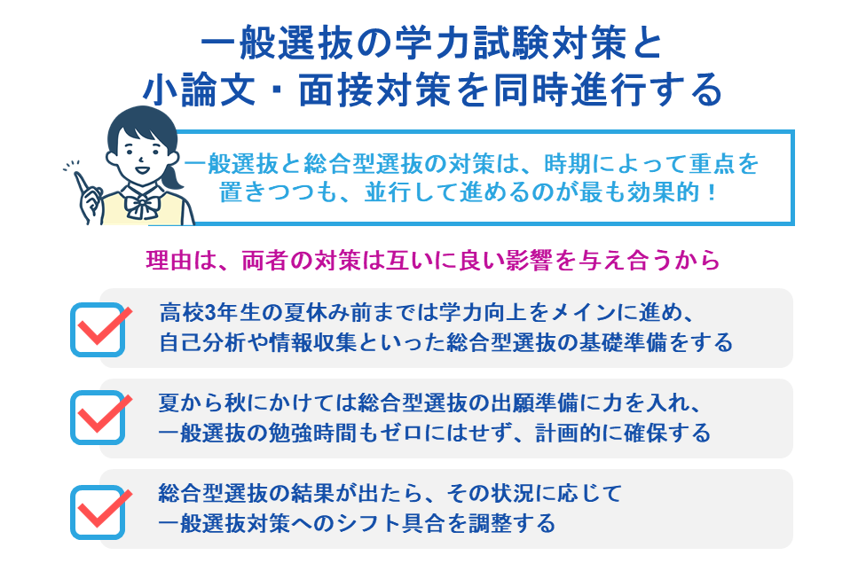 一般選抜の学力試験対策と小論文・面接対策を同時進行する