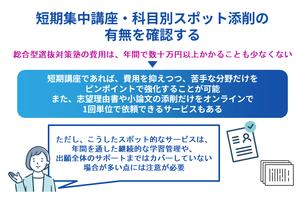 短期集中講座・科目別スポット添削の有無を確認する