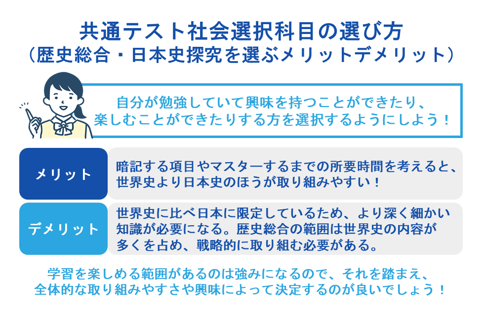 共通テスト社会選択科目の選び方(歴史総合・日本史探究を選ぶメリットデメリット)