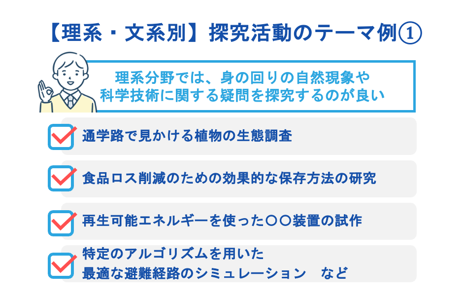 【理系・文系別】探究活動のテーマ例