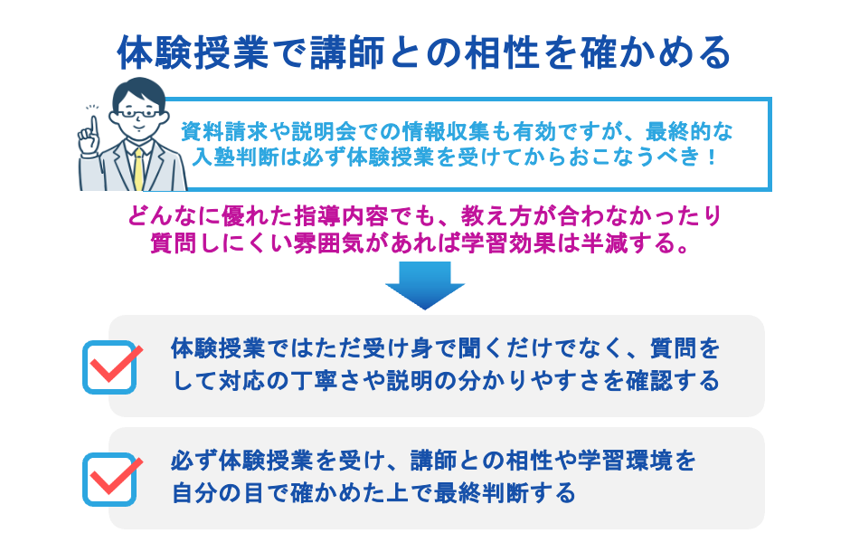 体験授業で講師との相性を確かめる