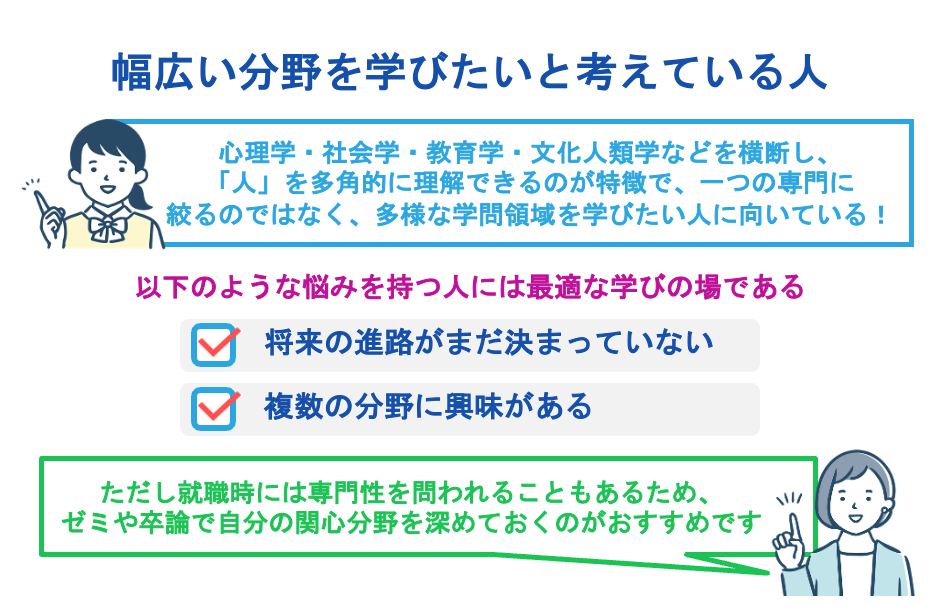 幅広い分野を学びたいと考えている人