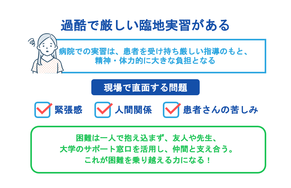 過酷で厳しい臨地実習がある