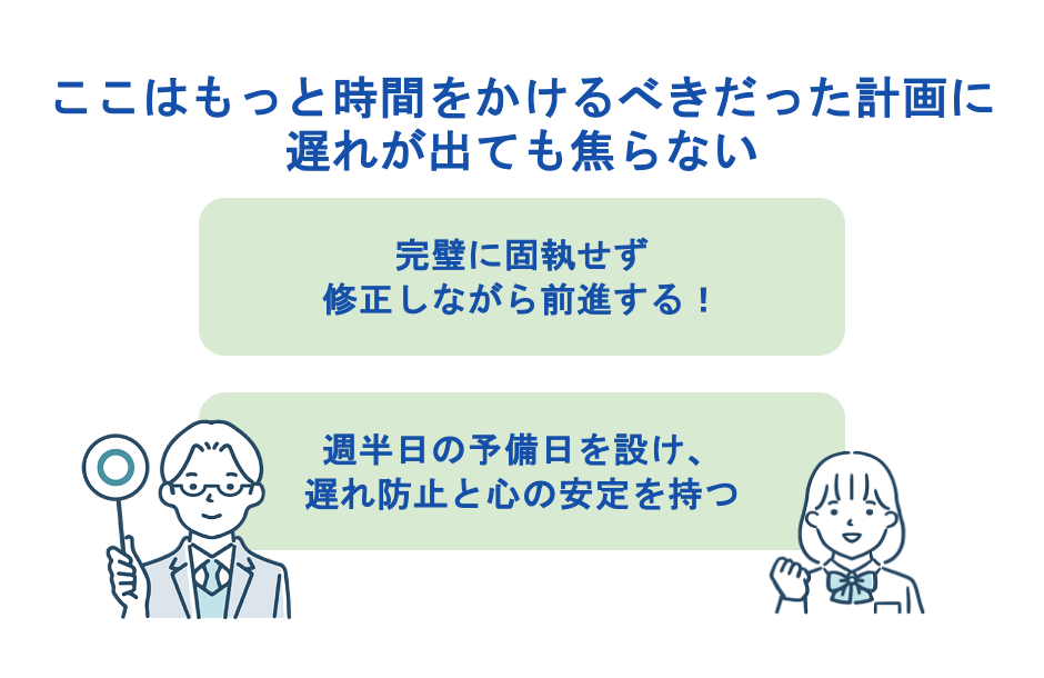 ここはもっと時間をかけるべきだった計画に遅れが出ても焦らない