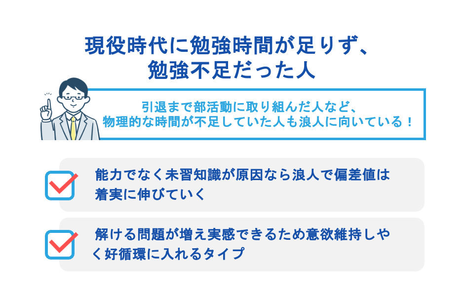 現役時代に勉強時間が足りず、勉強不足だった人
