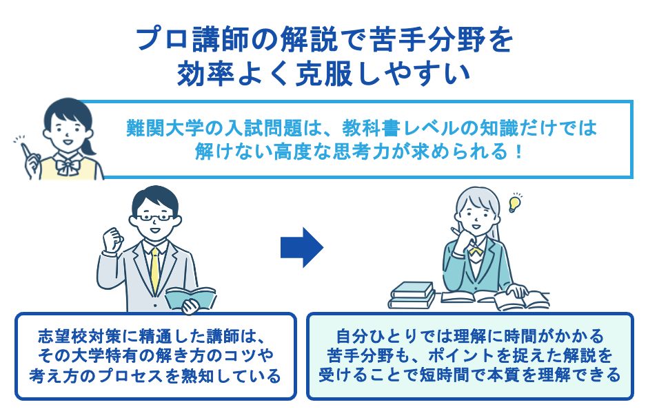 プロ講師の解説で苦手分野を効率よく克服しやすい