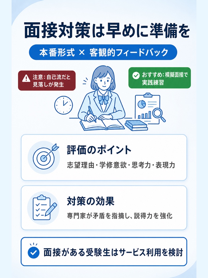 総合型選抜・学校推薦型選抜で面接が必要な人は利用を検討したい