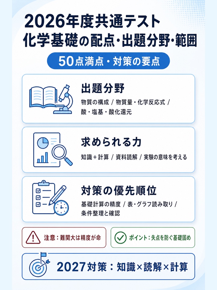 共通テスト化学基礎の問題数などの分析と2027度の予想