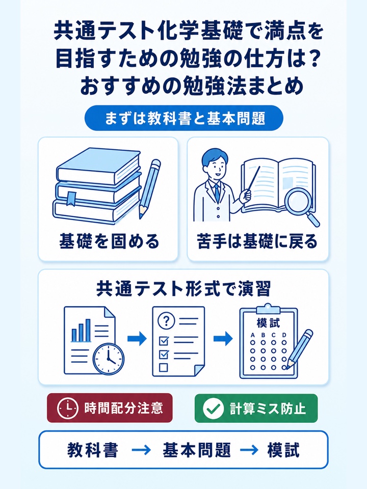 共通テスト化学基礎で満点を目指すための勉強の仕方は？おすすめの勉強法まとめ