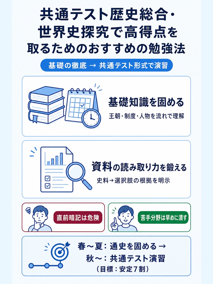 共通テスト歴史総合・世界史探究で高得点を取るためのおすすめの勉強法