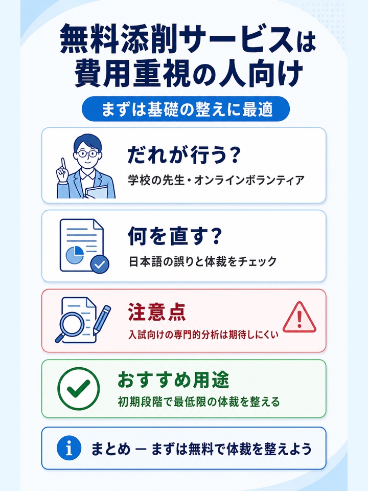 無料添削サービスは費用を抑えたい人向け