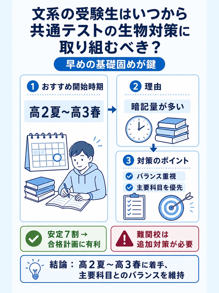 文系の受験生はいつから共通テストの生物対策に取り組むべき?
