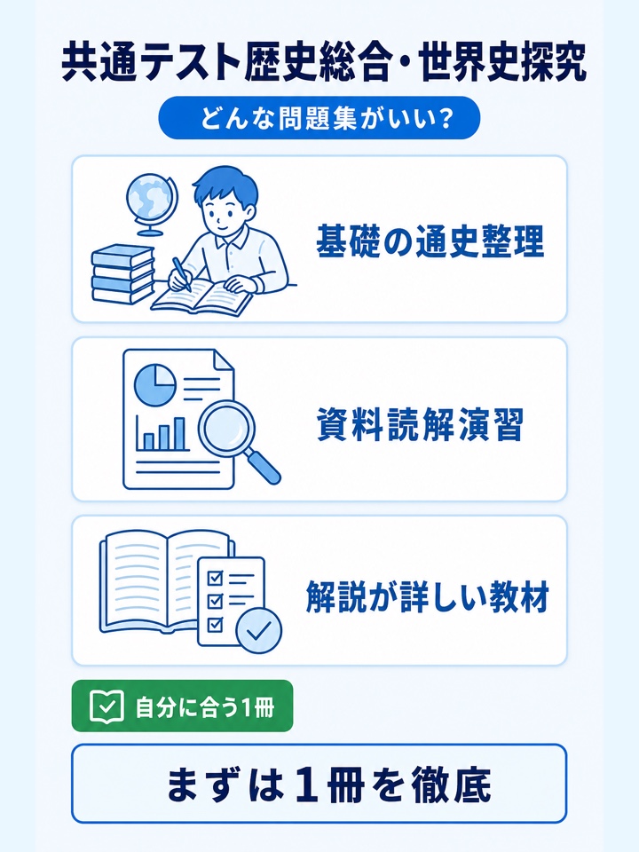 共通テスト歴史総合・世界史探究　どんな問題集がいい？　対策問題集・参考書