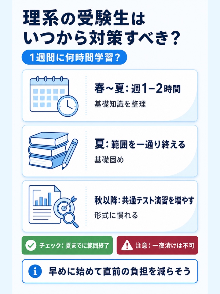 理系の受験生はいつから共通テスト対策に取り組むべき?1週間に何時間学習すればいい?