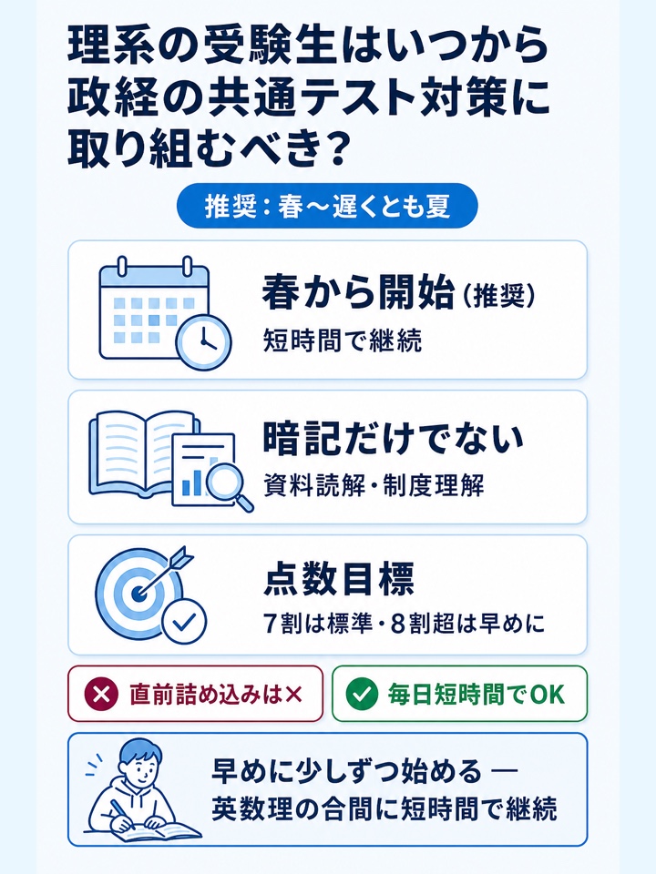 理系の受験生はいつから政経の共通テスト対策に取り組むべき？
