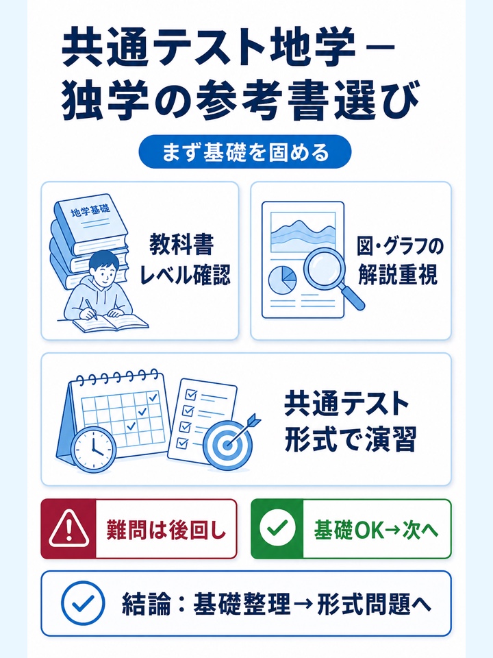 共通テスト地学　独学で対策する場合の問題集や参考書の選び方