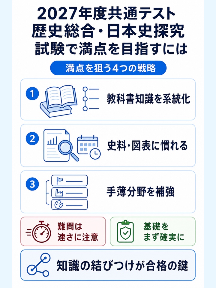 2027年度共通テスト歴史総合・日本史探究試験で満点を目指すには