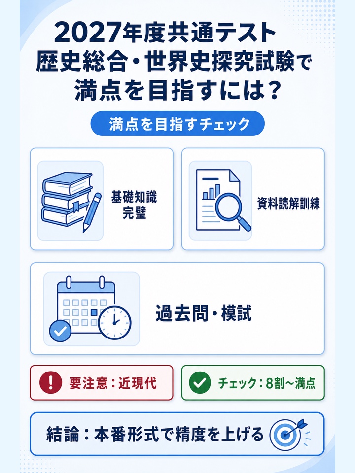 2027年度共通テスト歴史総合・世界史探究試験で満点を目指すには？