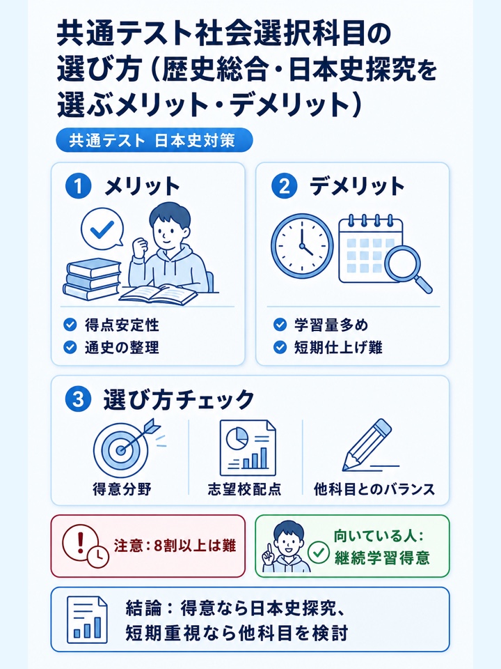 共通テスト社会選択科目の選び方(歴史総合・日本史探究を選ぶメリットデメリット)