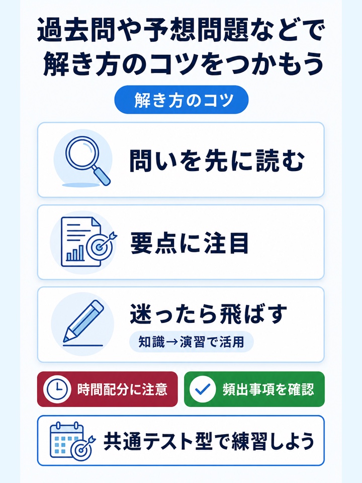 過去問や予想問題などで解き方のコツをつかもう