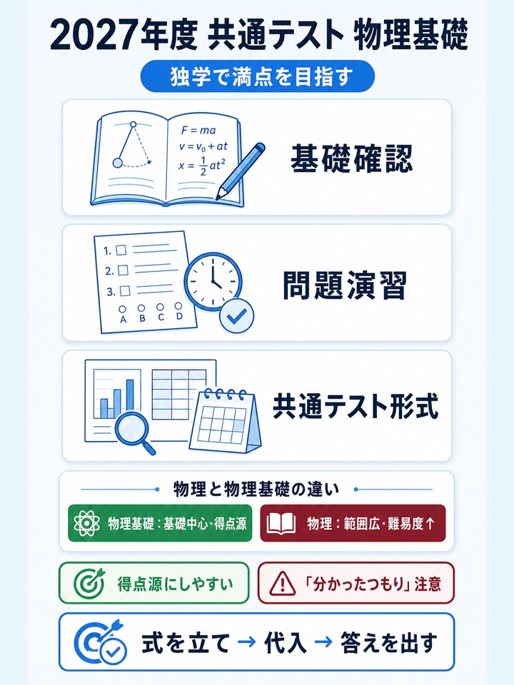 2027年度共通テスト物理基礎の試験で満点を目指すには?独学勉強法