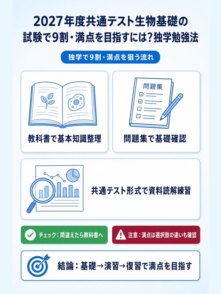 2027年度共通テスト生物基礎の試験で9割・満点を目指すには？独学勉強法