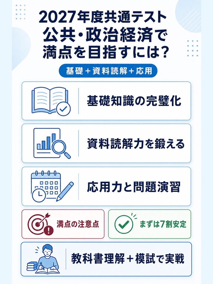 2027年度共通テスト公共・政治経済試験で満点を目指すには？