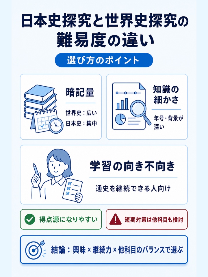 日本史探究と世界史探究の難易度の違い