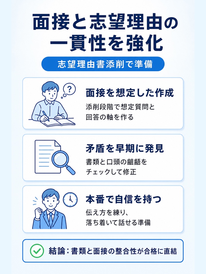 面接で話す内容との一貫性を高めやすい