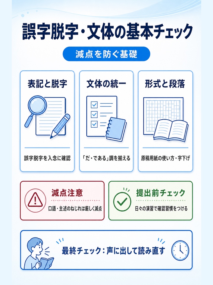 誤字脱字や文体など基本的な表現に問題がないか