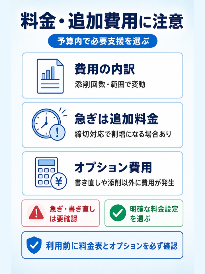 料金や追加費用がかかる場合がある