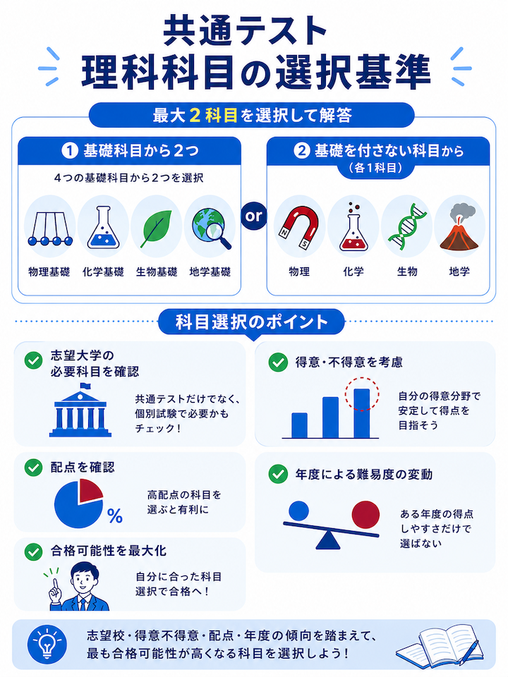 共通テスト理科科目（物理・化学・生物・地学）の選択基準