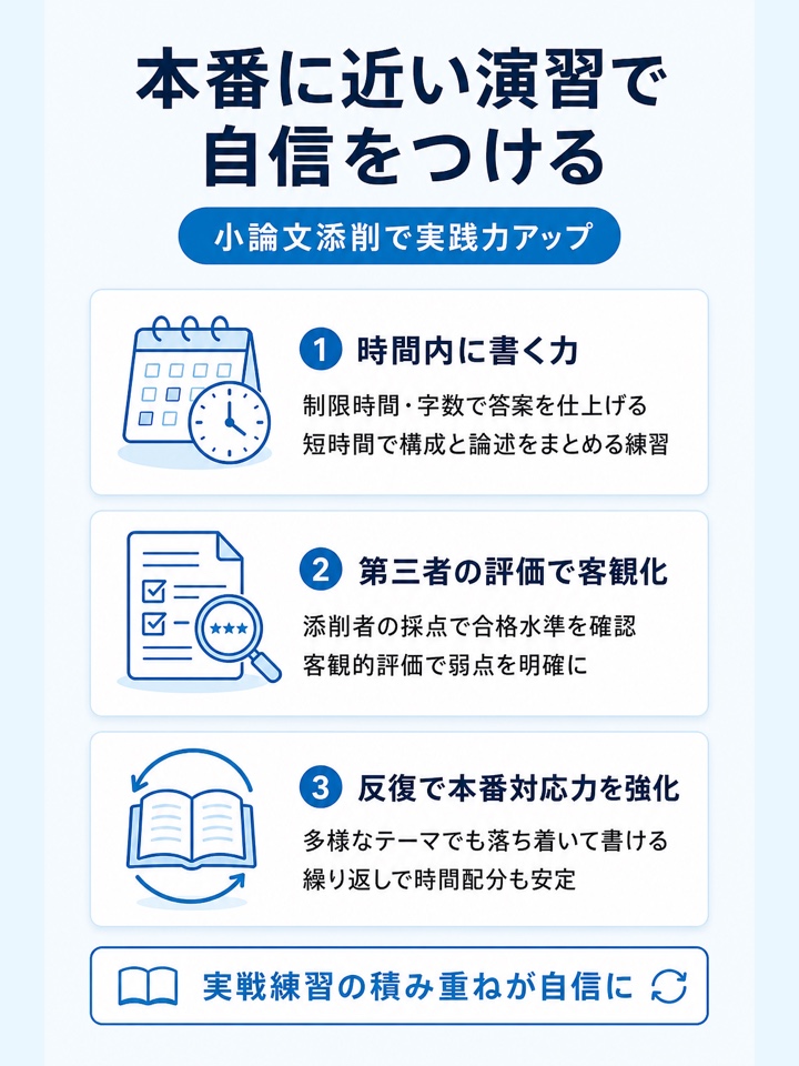 本番に近い演習で試験への自信をつけやすい