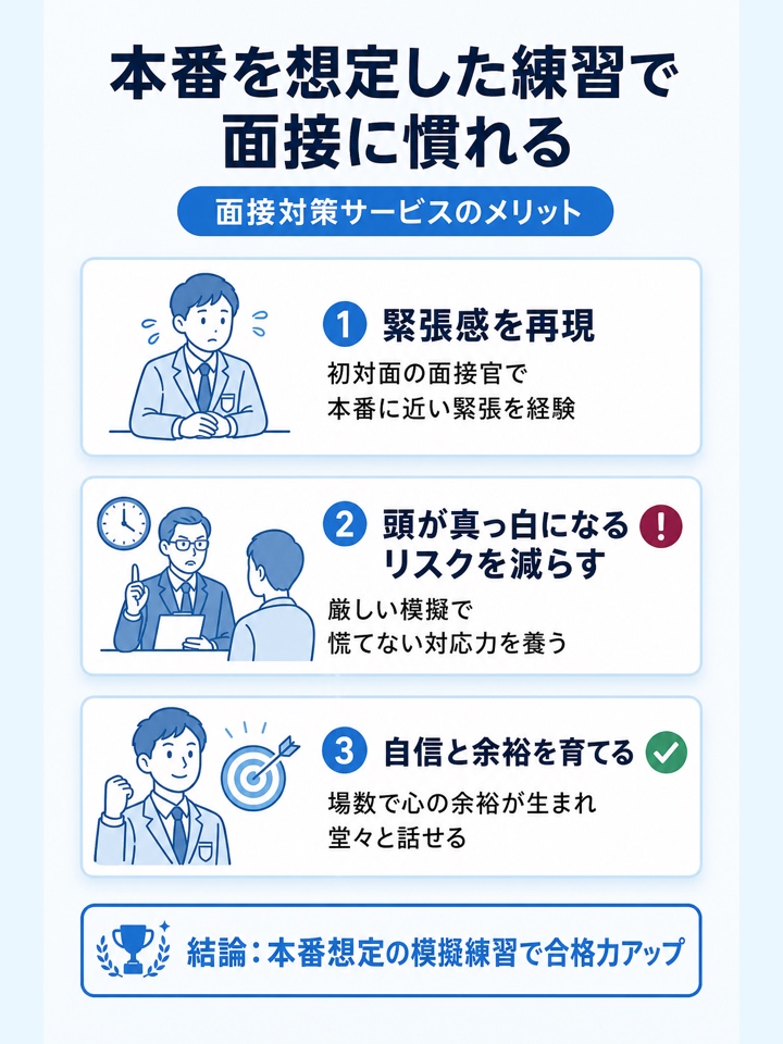本番を想定した練習で面接に慣れやすい
