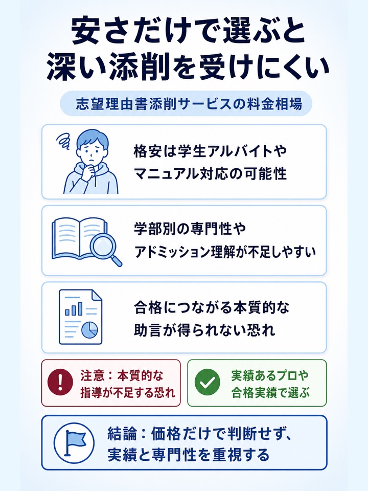 安さだけで選ぶと大学受験向けの深い添削を受けにくい場合がある