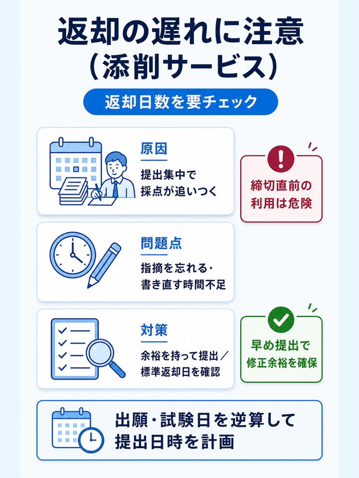 添削結果の返却まで時間がかかる場合がある