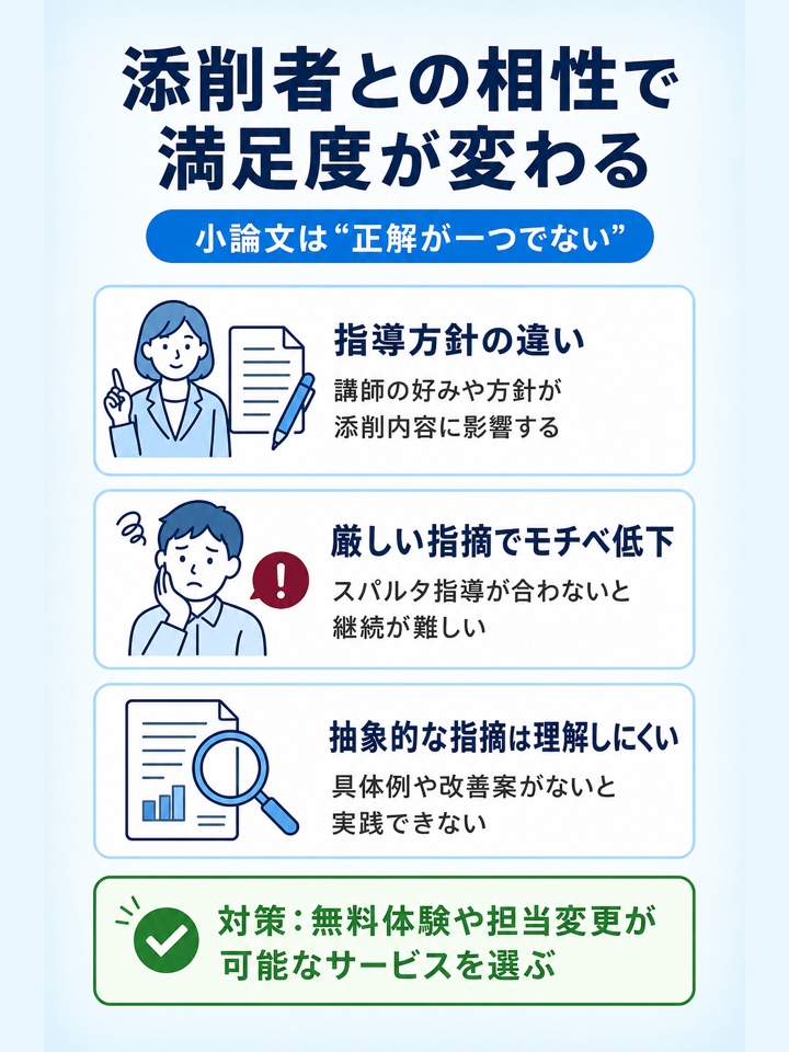 添削者との相性で満足度が左右される