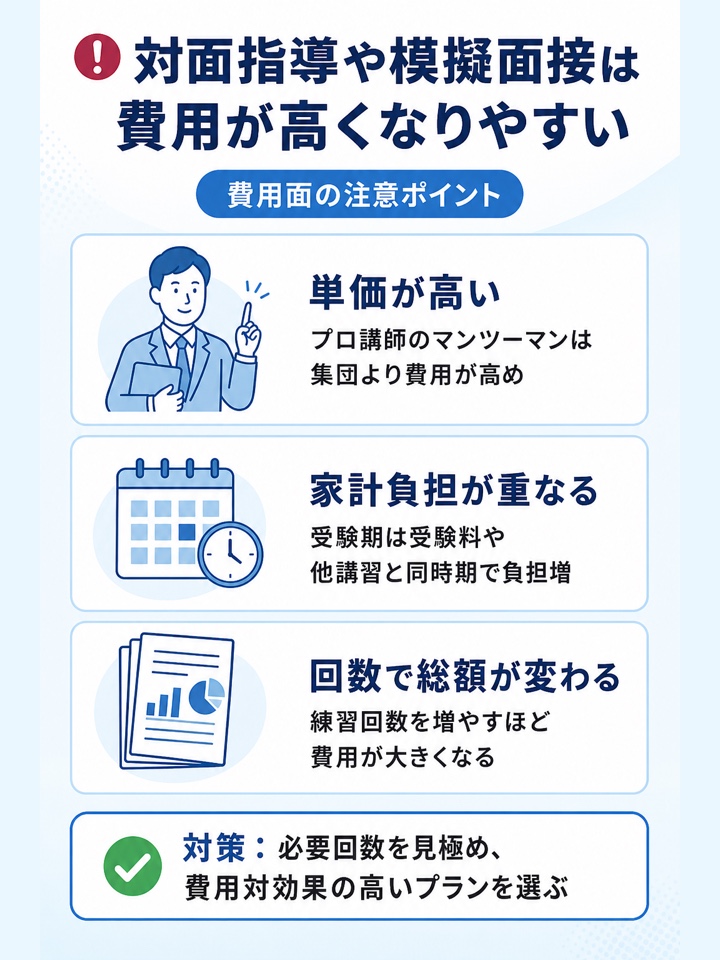 対面指導や模擬面接は費用が高くなりやすい