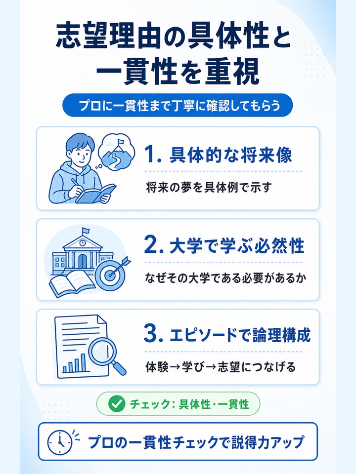 志望理由の具体性や一貫性まで確認してもらえるか