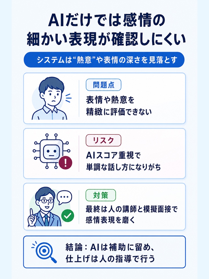 AIだけでは細かな感情表現まで確認しにくい