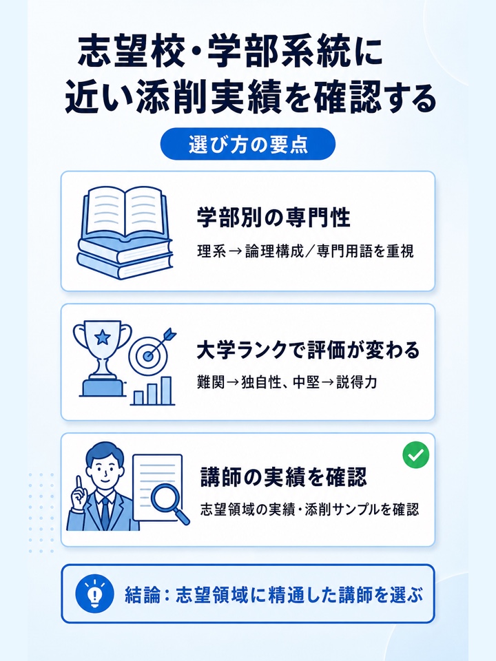 志望校・学部系統に近い添削実績があるか確認する