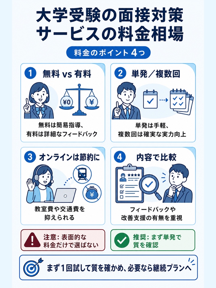 大学受験の面接対策サービスの料金相場