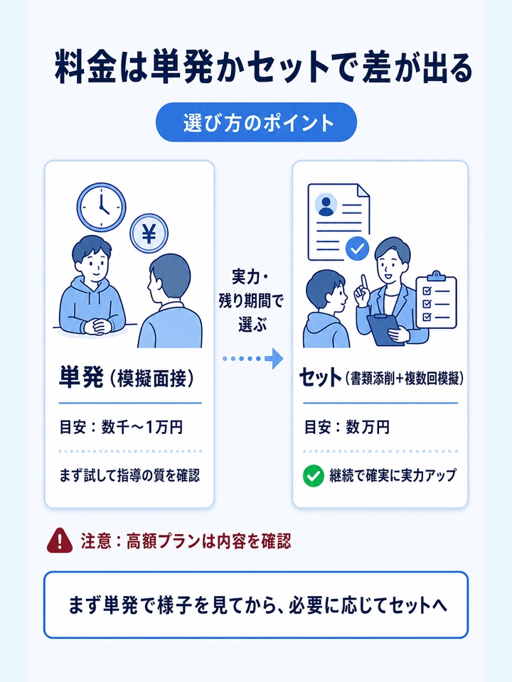 1回の模擬面接型と複数回サポート型で料金が変わる